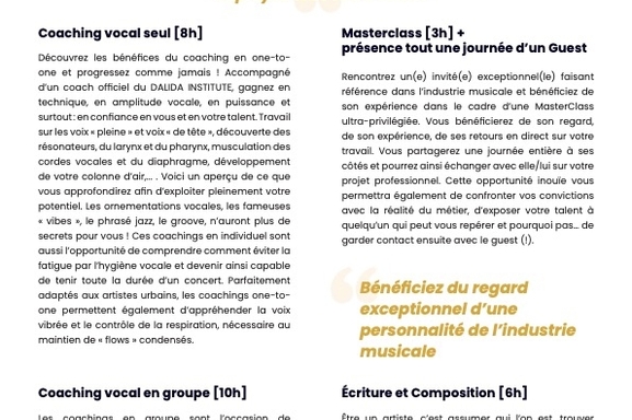 ÉVÈNEMENT : Les inscriptions pour les stages du Dalida Institute sont ouvertes ! Venez bénéficier d'un accompagnement artistique complet aux côtés de professionnels