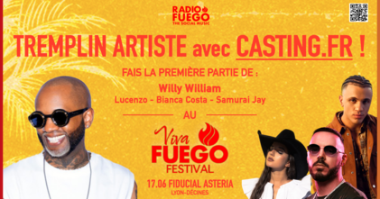 Casting chanteur et chanteuse latino, dance ou urban pour performer en première partie d'un festival avec Willy William, Lucenzo et Bianca Costa