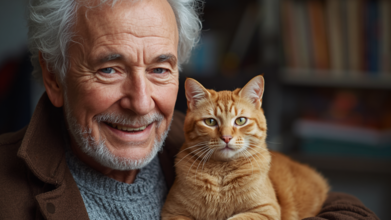 Casting homme ou femme sénior d'environ 65 ans avec chat roux pour tournage publicité tv