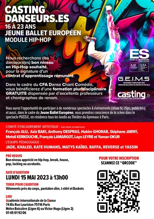 Appel à candidatures : intégrez la section hip-hop de la formation CFA de l'Académie Internationale de Danse et devenez un danseur professionnel et reconnu dans le milieu